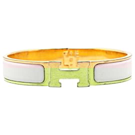 Hermès-Bracelet Clic H en émail étroit rose PM Hermès-Rose,Doré