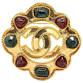 Chanel-Chanel Gold Gold Plated Gripore CC Brooch-Golden