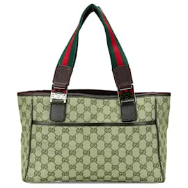 Gucci-Gucci Brown GG Canvas Web Pop Tote-Brown,Beige