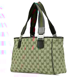 Gucci-Gucci Brown GG Canvas Web Pop Tote-Brown,Beige
