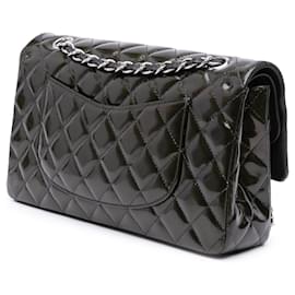 Chanel-Chanel Black Medium Classic Striped Patent Double Flap-Black