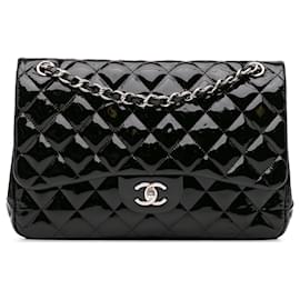 Chanel-Chanel Black Jumbo Classic Patent Double Flap-Black
