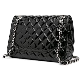 Chanel-Chanel Black Jumbo Classic Patent Double Flap-Black