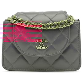 Chanel-Pochette à chaîne en cuir d'agneau matelassé rose CC de Chanel-Rose,Autre