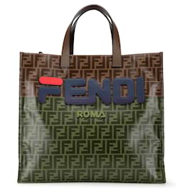 Fendi-Fendi Brown Fila Zucca Coated Canvas Logo Mania Shopper Tote-Brown