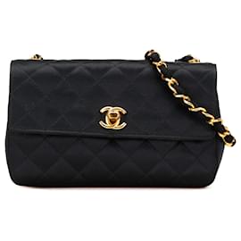 Chanel-Chanel Black Mini Rectangular CC Quilted Satin Flap-Black