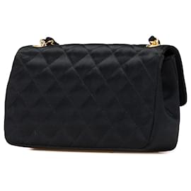 Chanel-Chanel Mini Rectangulaire Noir CC Matelassé en Satin-Noir