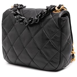 Chanel-Chanel Mini Noir en Cuir Agneau Matelassé avec Chaîne Laquée-Noir
