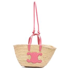 Céline-Celine Brown Teen Triomphe Raffia Panier Tote-Brown,Beige