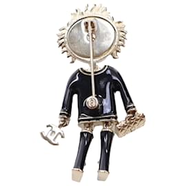 Chanel-Chanel Black Gold Plated and Enamel Lion CC Brooch-Black