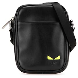 Fendi-Fendi Black Small Leather Monster Bug Crossbody-Black