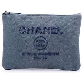 Chanel Blue Medium Denim Sequin Deauville O Case Clutch Blue Other