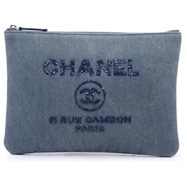 Chanel-Chanel Bleu Moyen Denim Sequin Deauville O Case Clutch-Bleu,Autre