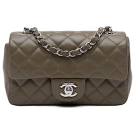 Chanel-Chanel Brown Mini Rectangulaire Classique Caviar Simple Rabat-Marron,Kaki