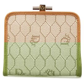 Dior-Dior Brown Honeycomb Canvas Kisslock Coin Pouch-Brown,Beige