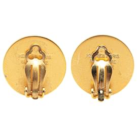 Hermès-Hermès Gold Gold Plated Bijouterie Fantaisie Clou De Selle Clip On Earrings-Golden