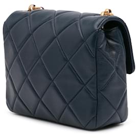 Chanel-Chanel Bleu Mini Carré CC Matelassé en Agneau-Bleu,Bleu Marine