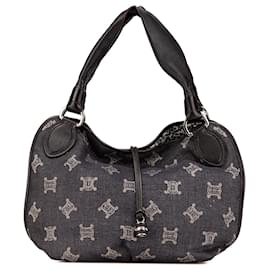 Céline-Celine Brown Denim Macadam Bittersweet Hobo Bag-Brown,Dark brown