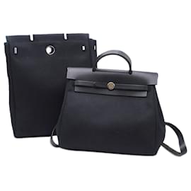 Hermès-Hermès Black Toile Herbag Backpack PM-Black