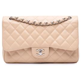 Chanel-Chanel Brown Jumbo Classic Caviar Double Flap-Marron,Beige