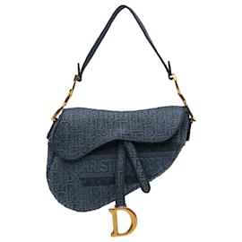 Dior-Dior Blue Oblique Embroidered Denim Saddle Bag-Blue