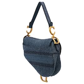Dior-Dior Blue Oblique Embroidered Denim Saddle Bag-Blue