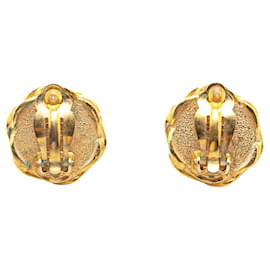 Chanel-Chanel Gold Gold Plated Acrylic CC Button Clip On Earrings-Golden,Other