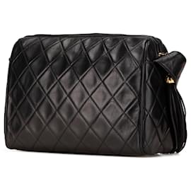Chanel-Chanel Noir CC en Cuir Agneau Matelassé avec Frange en Bandoulière-Noir