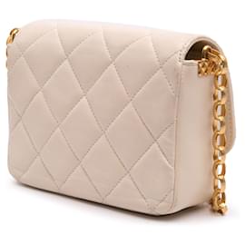 Chanel-Chanel Brown Petit Sac à Rabat en Cuir Agneau Matelassé CC-Marron,Beige