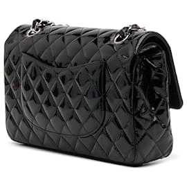 Chanel-Chanel Noir Moyen Classique en Cuir Verni Double Rabat-Noir