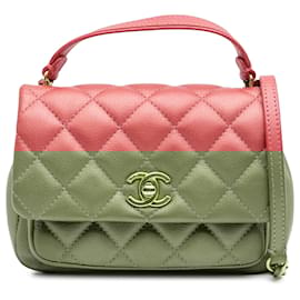 Chanel-Chanel Pink Quilted Metallic Calfskin Top Handle Flap-Pink,Other