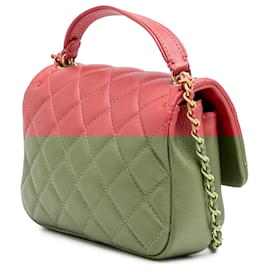 Chanel-Chanel Rose Matelassé Métallique Cuir de Veau Sac à Main à Poignée-Rose,Autre