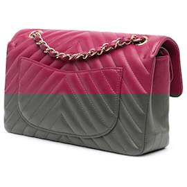 Chanel-Chanel Rose Petit Classique Chevron en Agneau Double Rabat-Rose,Autre