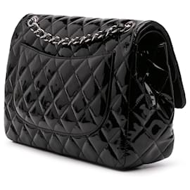 Chanel-Chanel Black Jumbo Classic Patent Double Flap-Black