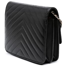 Chanel-Chanel Black CC Chevron Lambskin Square Wallet On Chain-Black