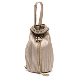 Chanel-Chanel Gold Small Metallic Calfskin Coco Pleats Drawstring Backpack-Golden