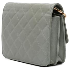 Chanel-Chanel Green Quilted Caviar Square Wallet on Chain-Green,Light green