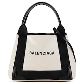 Balenciaga-Balenciaga Cabas XS en toile blanche et marine-Noir,Blanc