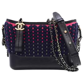 Chanel-Chanel Blue Small Knit and Calfskin Gabrielle Hobo-Blue,Navy blue