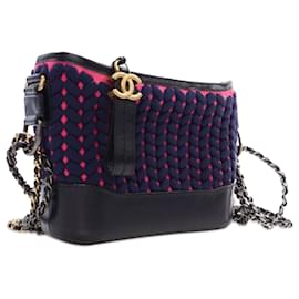 Chanel-Chanel Bleu Petit Tricot et Cuir de Veau Gabrielle Hobo-Bleu,Bleu Marine