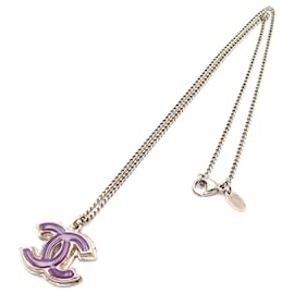 Chanel-Collier pendentif CC en or, or blanc et émail Chanel-Doré,Autre