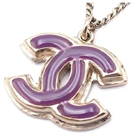 Chanel-Chanel Gold White Gold Enamel CC Pendant Necklace-Golden,Other