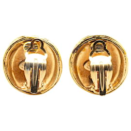 Chanel-Boucles d'oreilles rondes à clip en or plaqué CC de Chanel-Doré