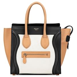 Céline-Celine Brown Mini Tricolor Leather Luggage Tote-Brown,Beige