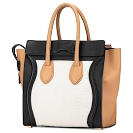 Céline-Celine Brown Mini Tricolor Leather Luggage Tote-Brown,Beige