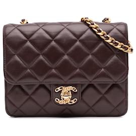 Chanel-Chanel Red Mini Quilted Shiny Lambskin Single Flap-Red,Dark red
