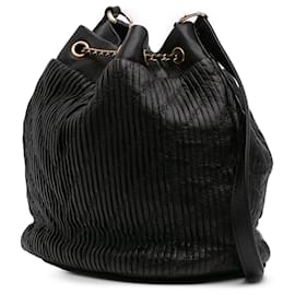 Chanel-Chanel Black Medium Crumpled Calfskin Coco Pleats Drawstring Bucket Bag-Black