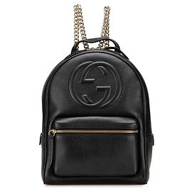 Gucci Schwarzer Soho Leder Rucksack mit Kette Schwarz