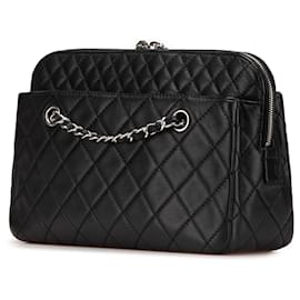 Chanel-Chanel Sac à caméra en cuir de veau matelassé noir large In The Business-Noir