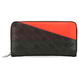Bottega Veneta-Bottega Veneta Brown Leather Intrecciato Zip Around Long Wallet-Brown,Red,Dark brown